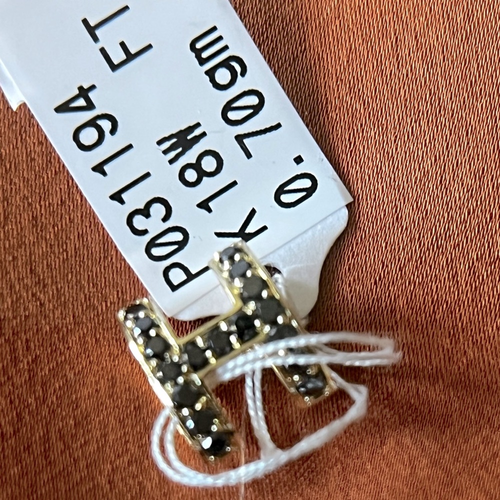 18K solid gold pendant with a black diamond on its H.